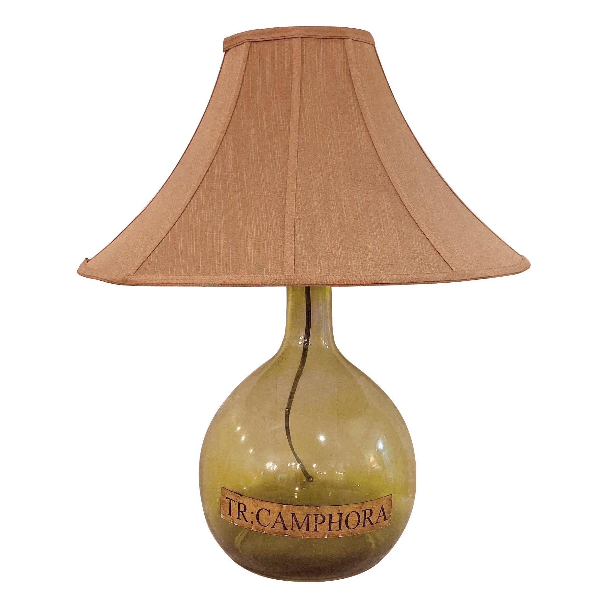 Mid 20th Century Vintage European Carboy Green Glass Bottle Demijohn Lamp  For Sale