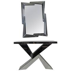 Mid-Century Modern Style Mirrored Console Table with Wall Mirror 9