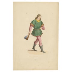 Antique Renaissance Youth: The Italian Page in a Hand-Colored Engraving, 1847