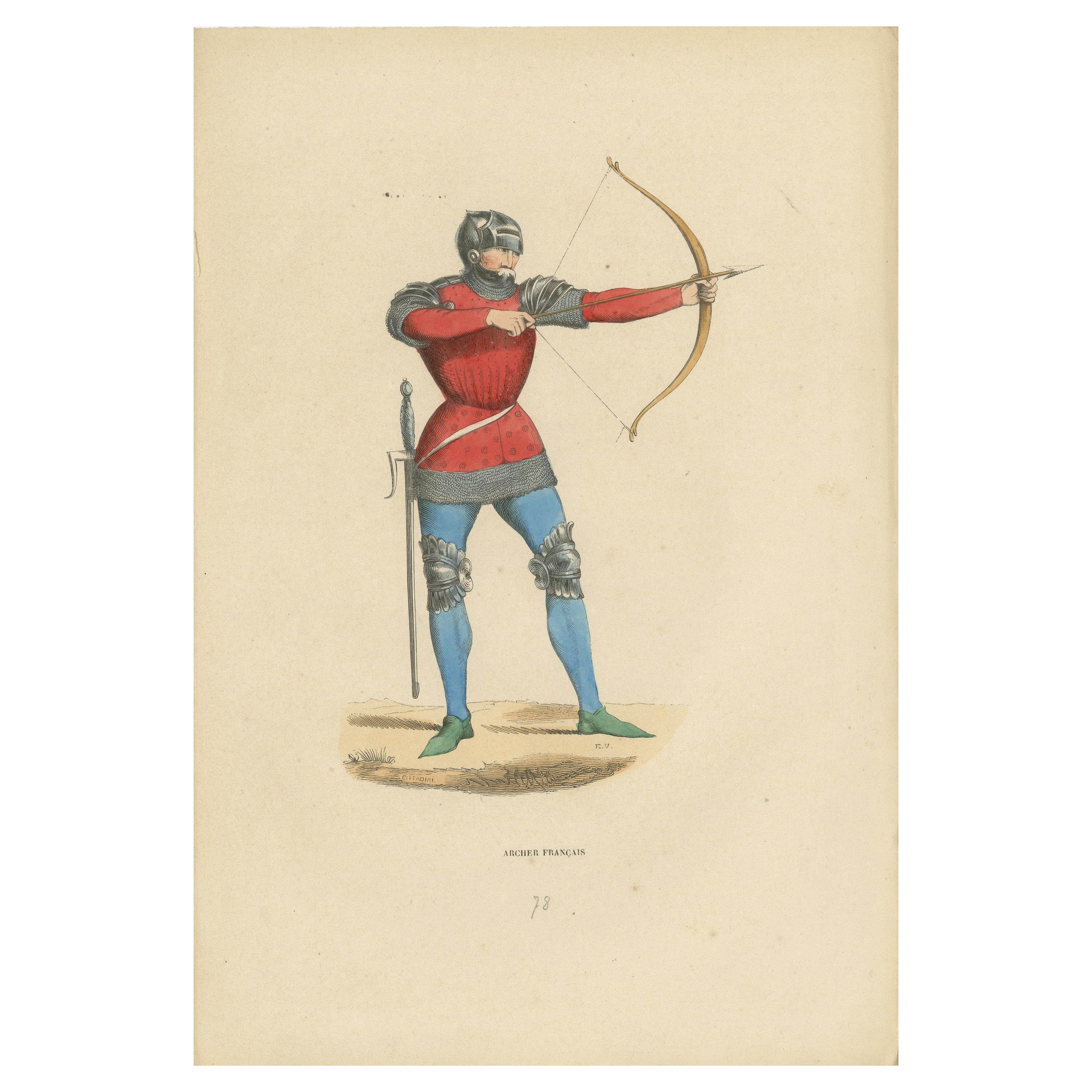 Old Engraving of The French Archer: Precision and Readiness, 1847 For Sale