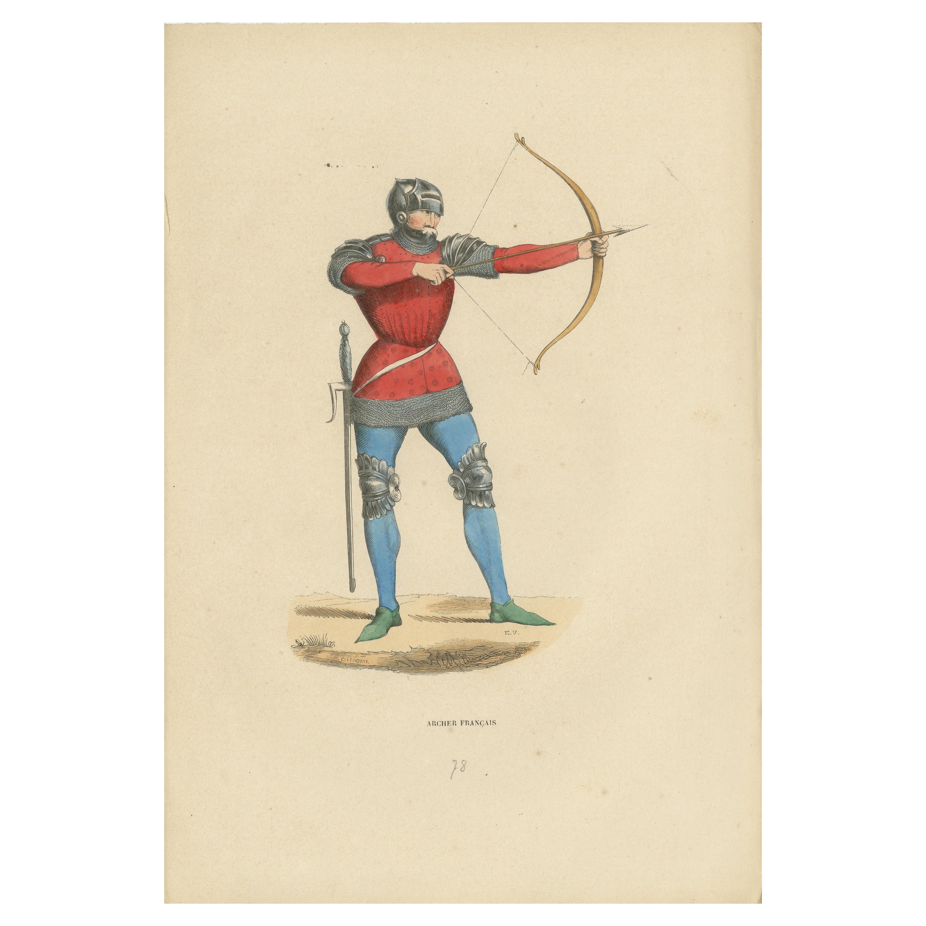 Grabado antiguo del arquero francés: Precisión y prontitud, 1847