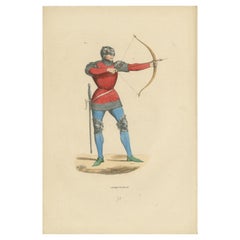 Grabado antiguo del arquero francés: Precisión y prontitud, 1847