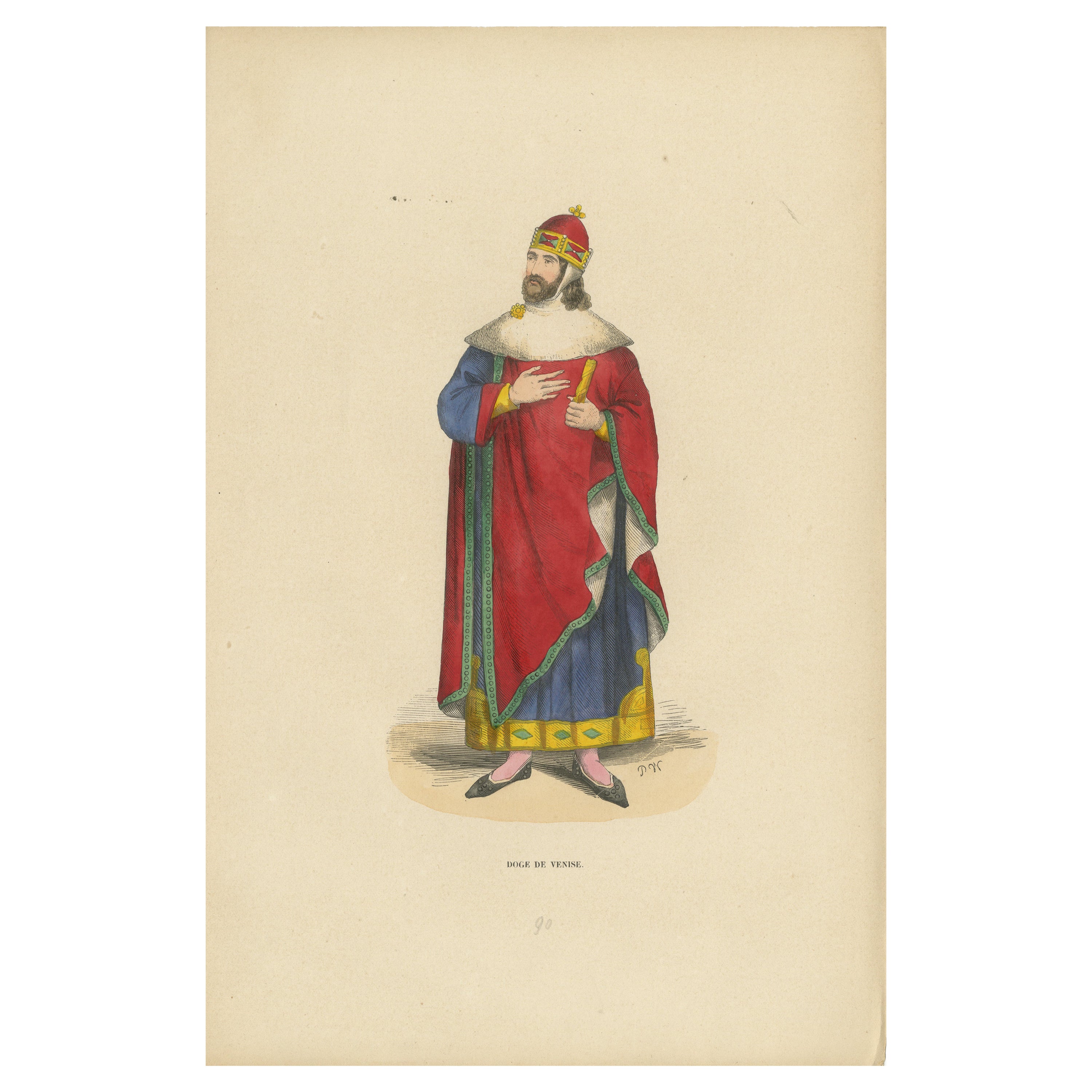 Venetian Dignity: The Doge in Contemplation, Engraving of 1847 For Sale