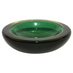 Vintage Murano Bowl, Emerald Green and Yellow