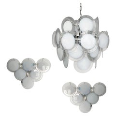 Vintage Rare Set of Two Murano Glass Sconces and One Pendant Chandelier by Gino Vistosi