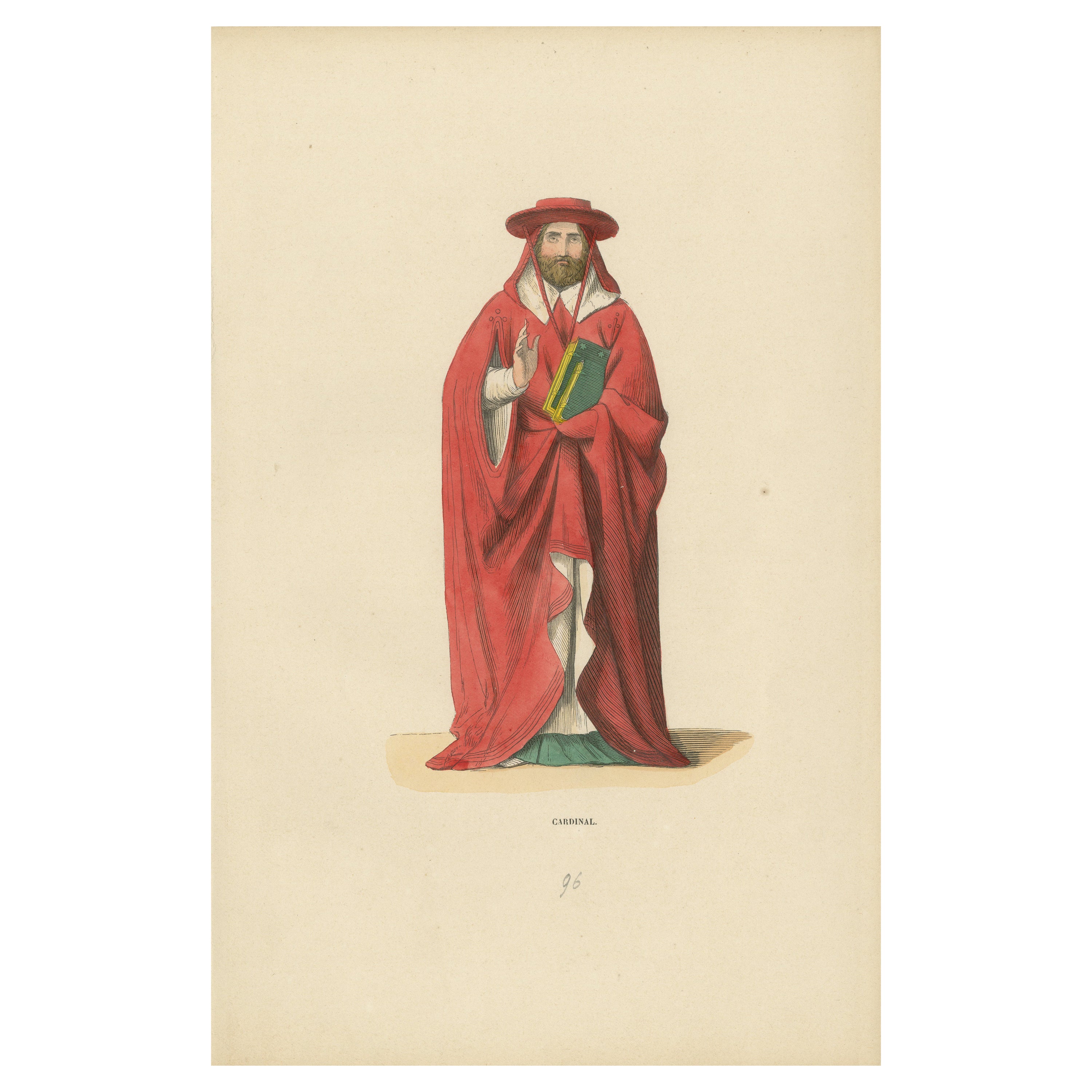 Original Hand-Colored Engraving of a Cardinal of the Middle Ages, 1847