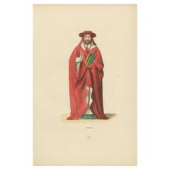 Incisione originale colorata a mano di un cardinale del Medioevo, 1847