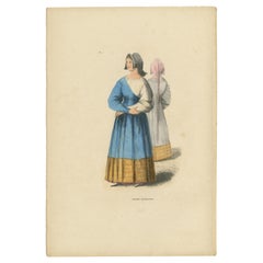 Antique Print of Italian Maidens in Traditional Attire, 1847