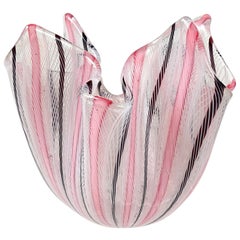 Venini Bianconi Murano Pink White Italian Art Glass Fazzoletto Handkerchief Vase