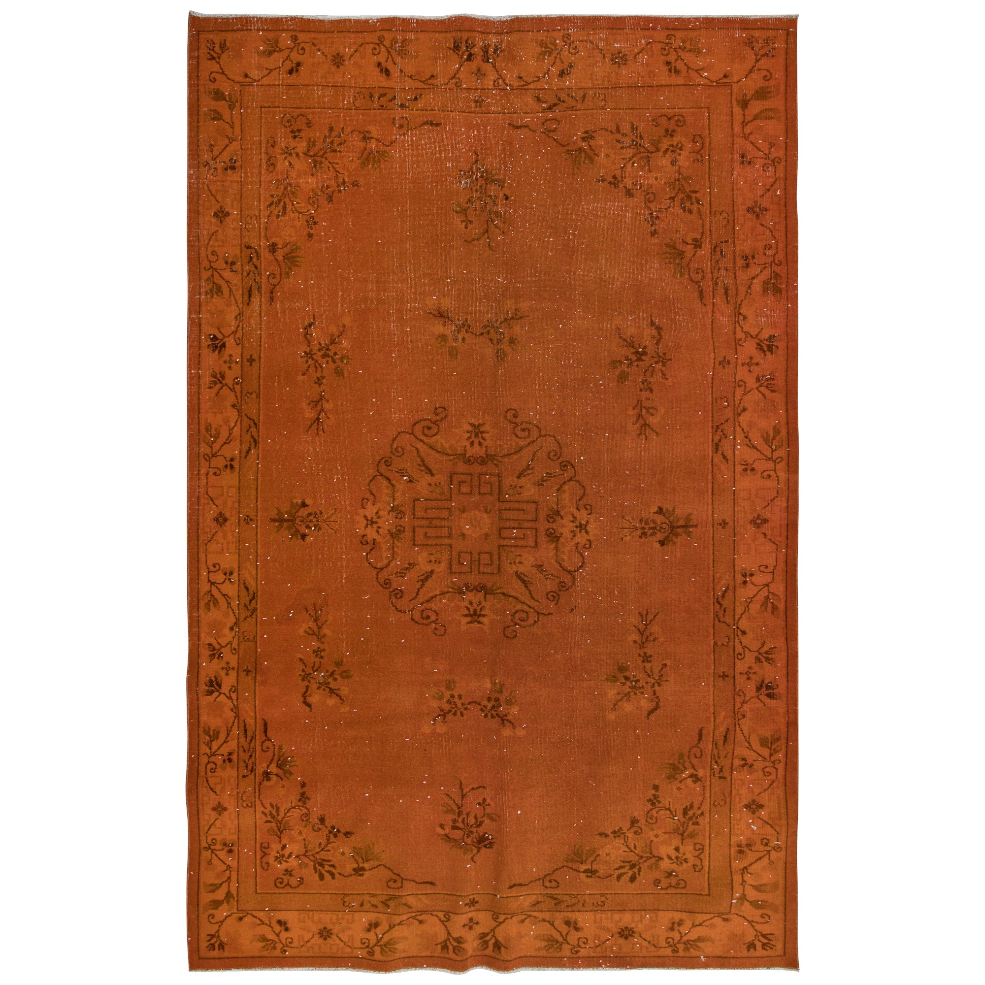 6.4x10 Ft Handmade Turkish Rug, Orange Art Deco Carpet for Modern Living Room For Sale