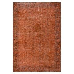 7x10.3 Ft Handgefertigter türkischer orangefarbener Teppich, moderner geblümter Teppich, böhmisches Wohndekor