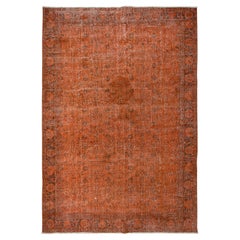 Used 7x10.3 Ft Handmade Turkish Orange Rug, Modern Floral Rug, Bohemian Home Decor