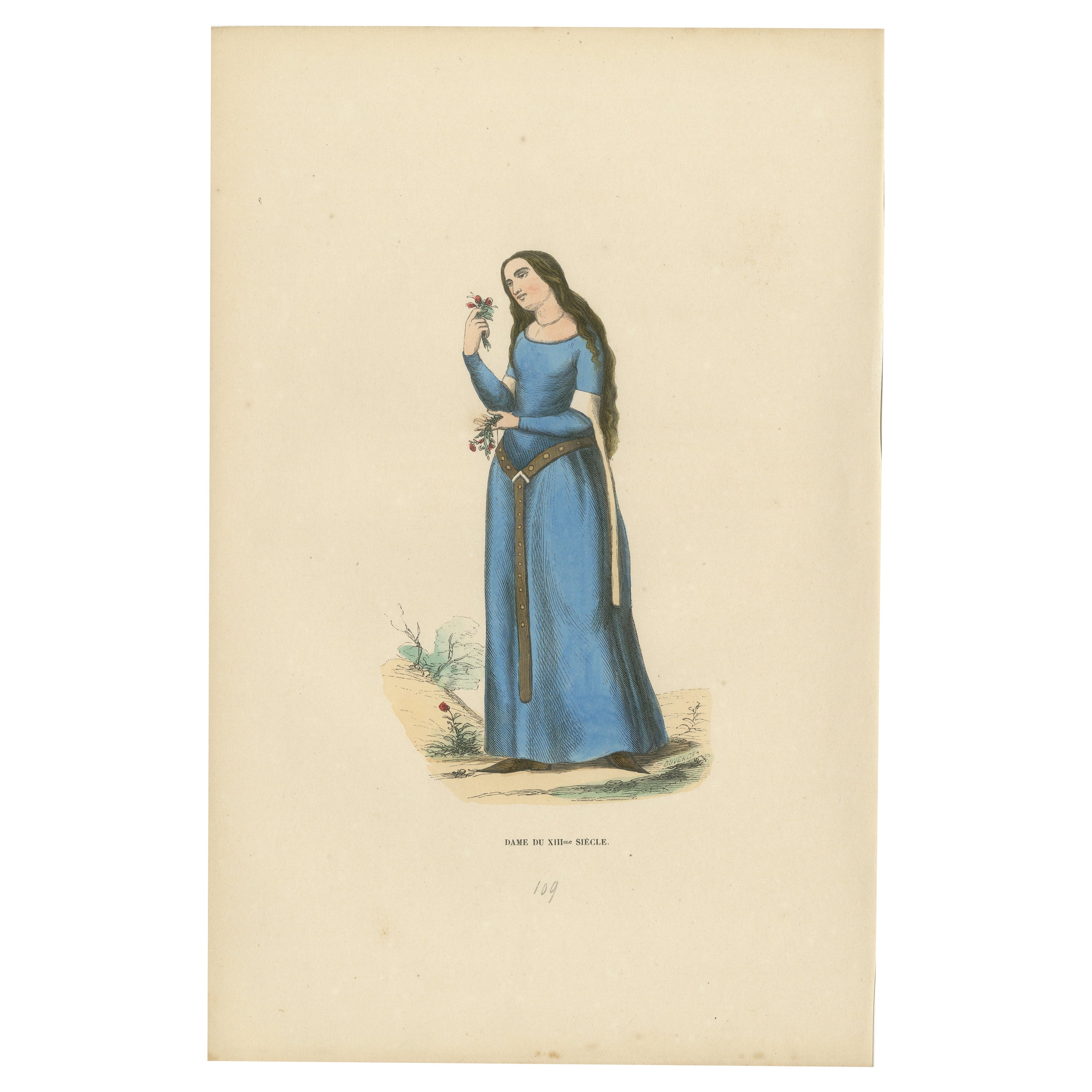 13th Century Elegance: A Noblewoman Amidst Nature in Medieval Attire, 1847 For Sale