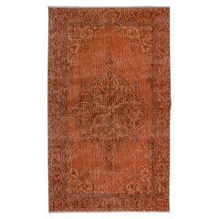 Used 4x6.6 Ft Orange Handmade Accent Rug with Medallion Desig, Small Wool Carpet