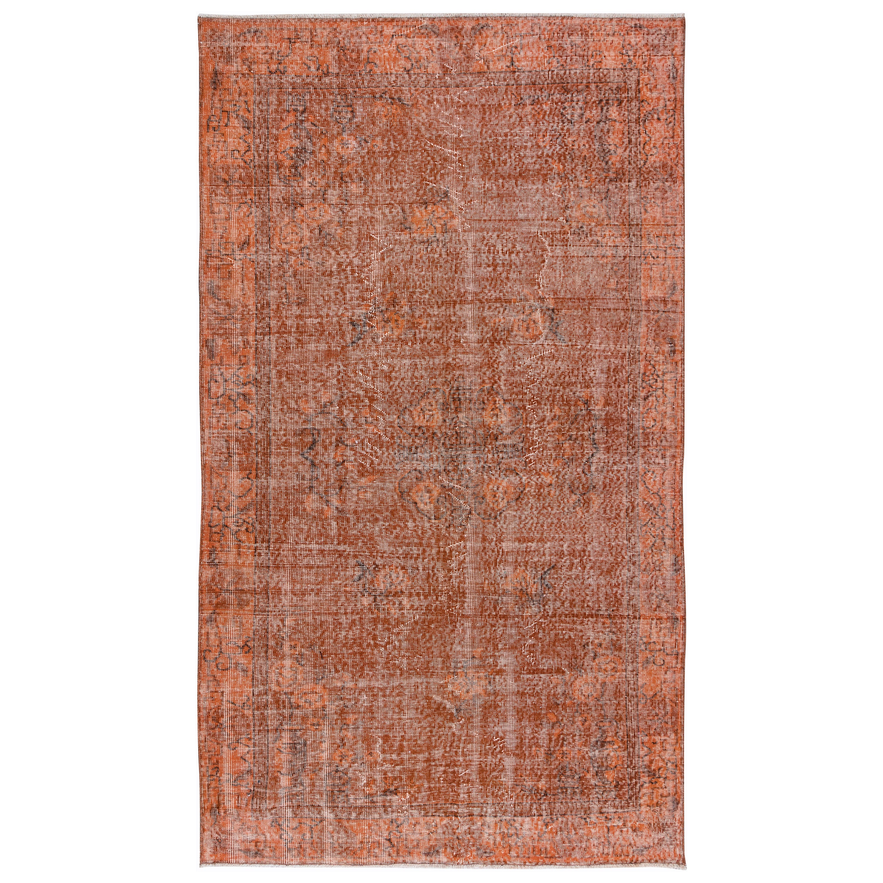 5x8.6 Ft Handmade Carpet with Art Deco Chinese Design, Orange Area Rug For Sale