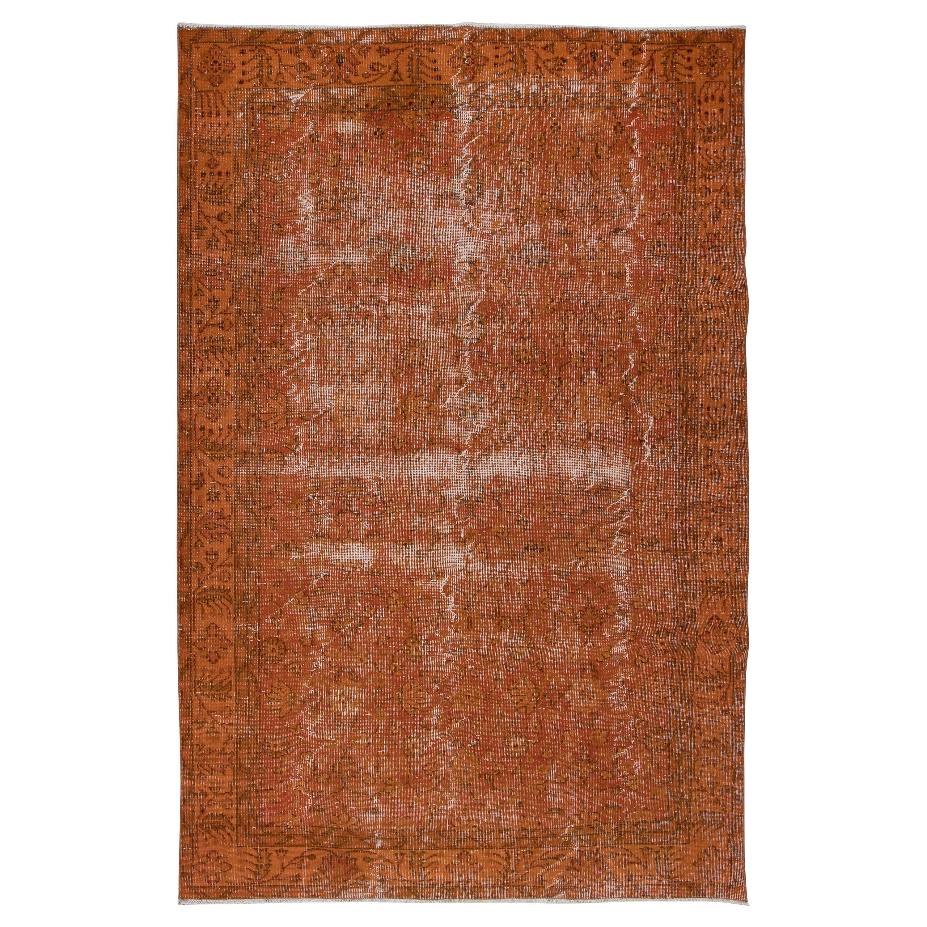5.8x8.7 Ft Decorative Handmade Turkish Area Rug in Orange with Shabby Chic Style For Sale