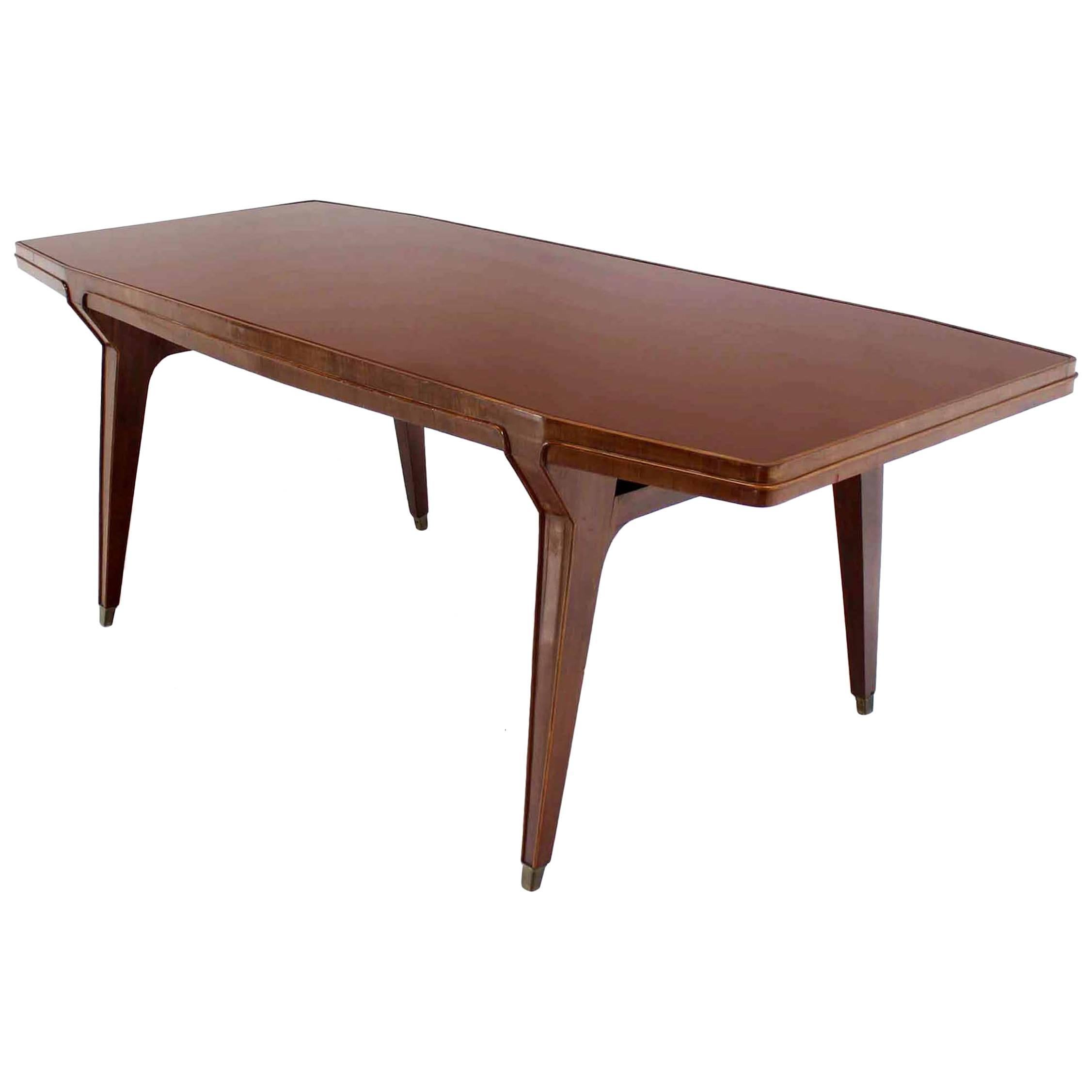 Large Italian Modern Walnut Dining Conference Tapered Legs Table Boat Shape For Sale