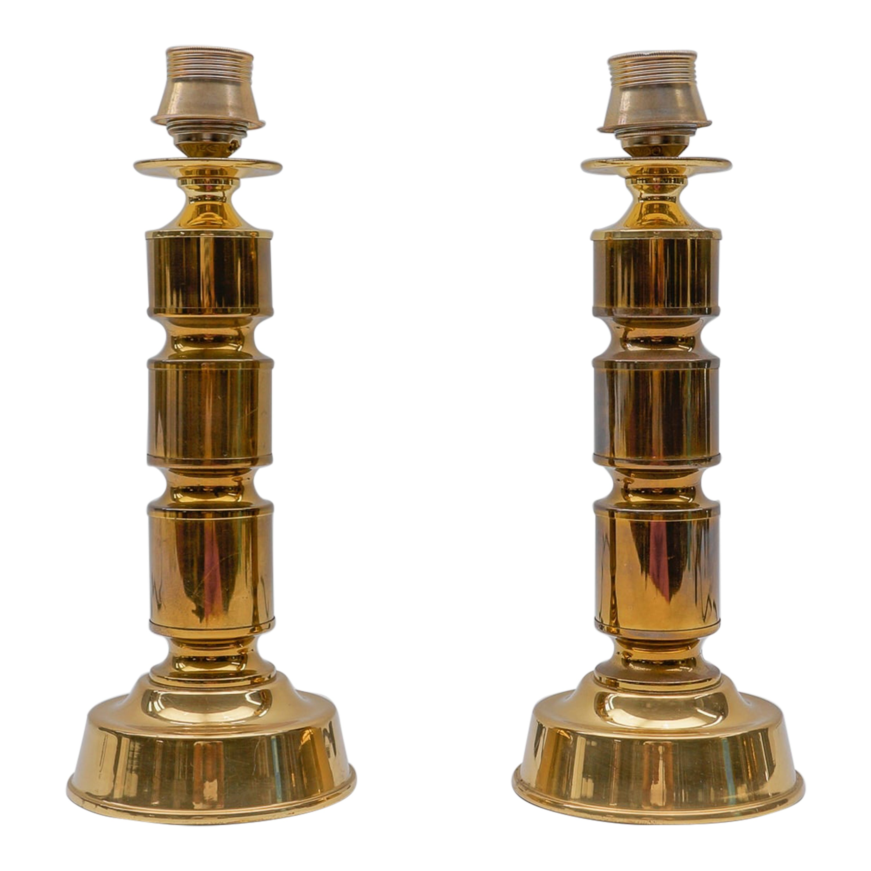 Pair of Mid Century Modern Brass Table Lamp Bases, 1960s