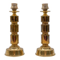 Vintage Pair of Mid Century Modern Brass Table Lamp Bases, 1960s