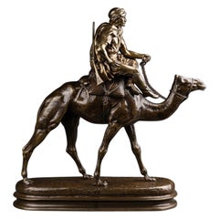 Charles Valton : "Arab warrior riding a dromedary", bronze sculpture, XIXth c.