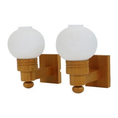 Set of Swedish Pine Wood Wall Lamps by Aneta, Sweden, 1970s