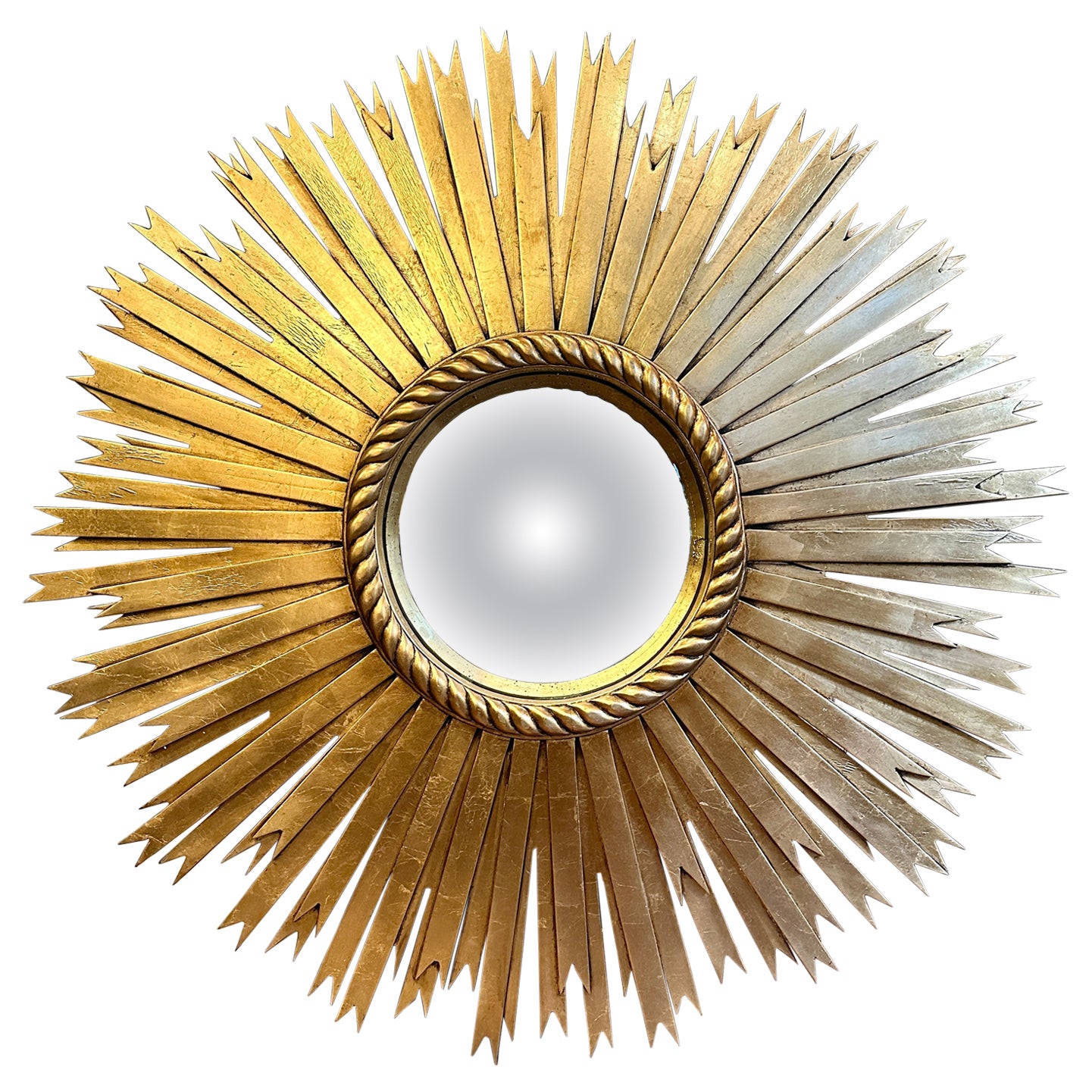 Huge Gold Gilt Carved Sunburst Convex Mirror  For Sale