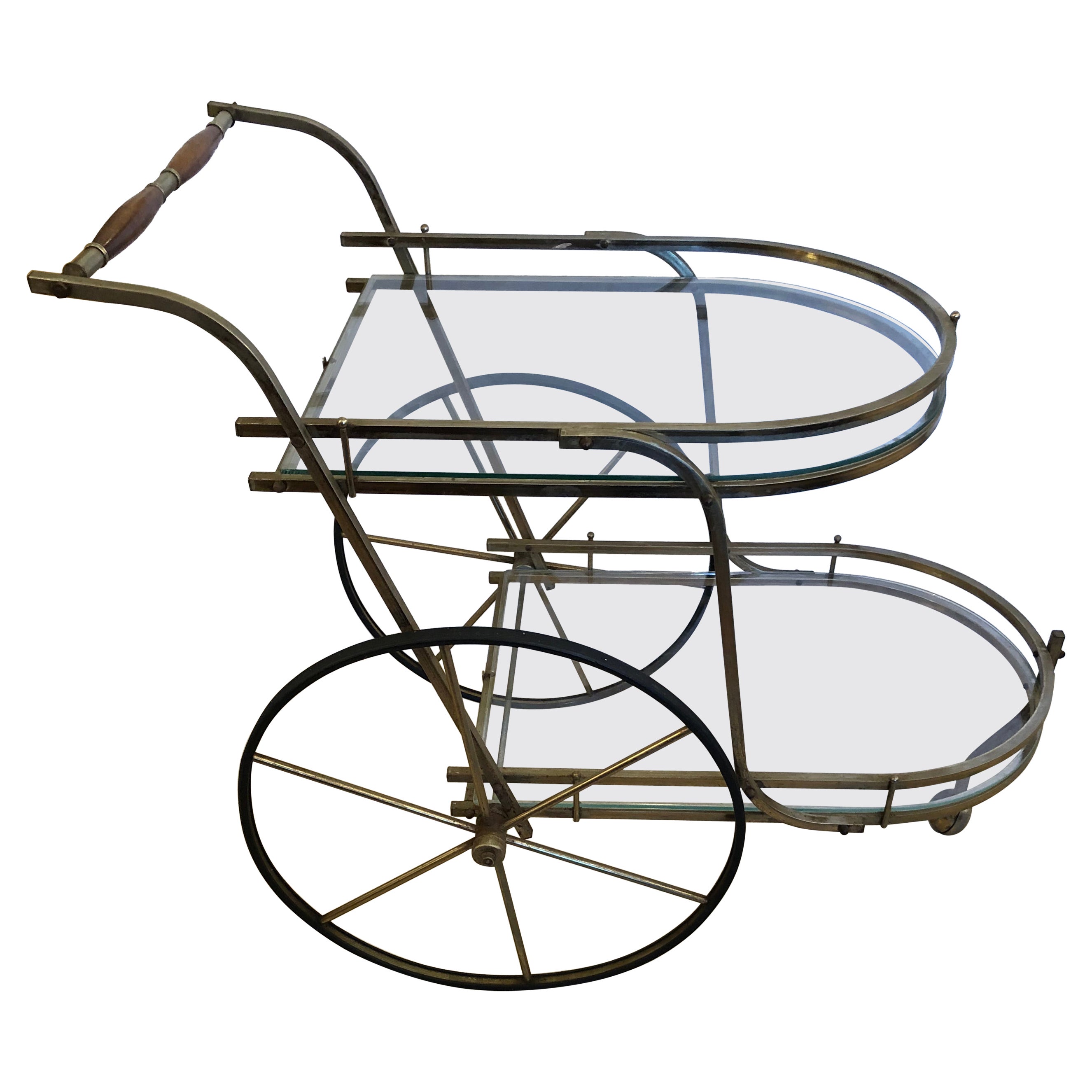 Classy Midcentury Modern Brass and Glass Bar Cart For Sale
