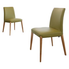 chair art. Ines in green leather for living room or restaurant, confortable 