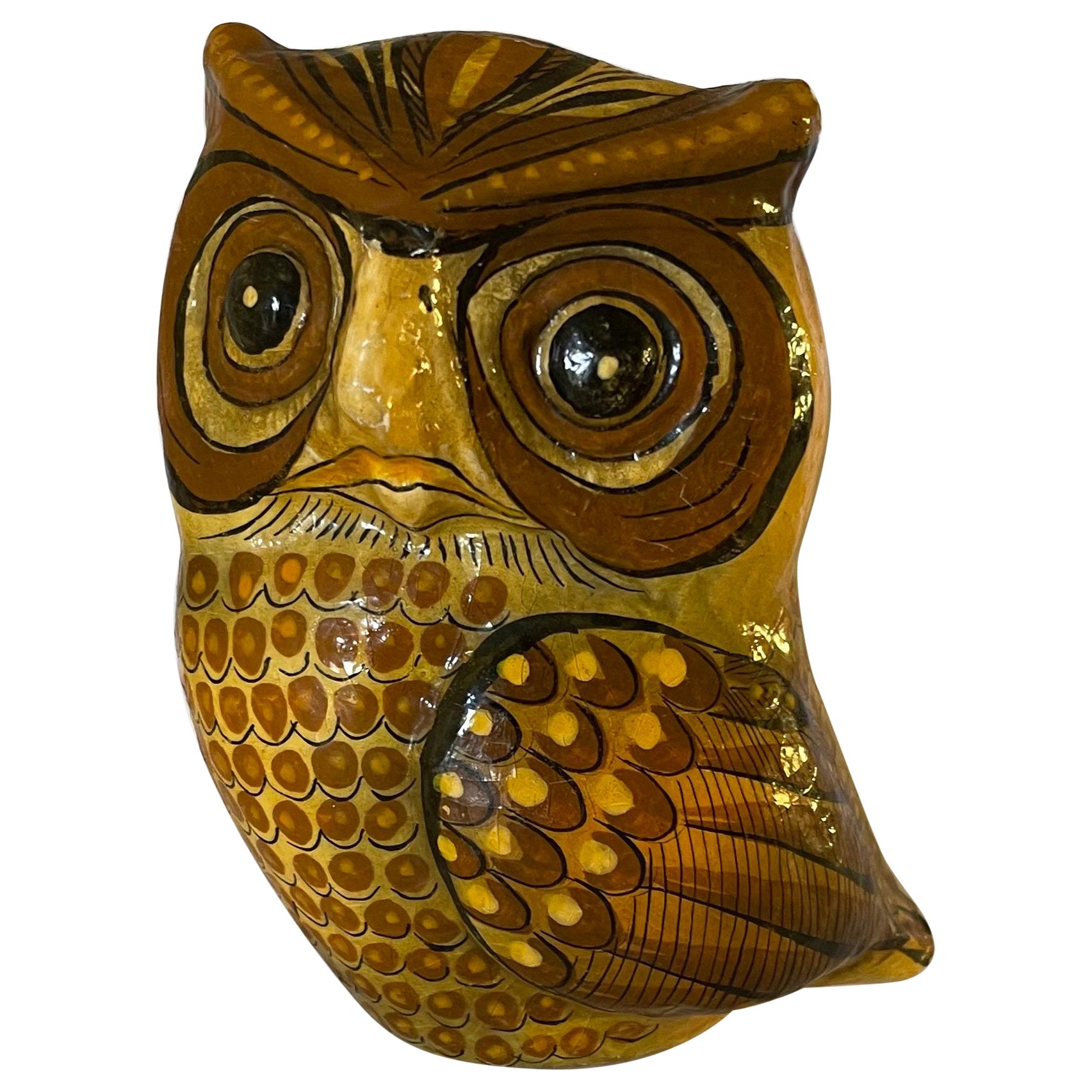 Mexican Sermel Papier Mâché Small Owl Sculpture For Sale