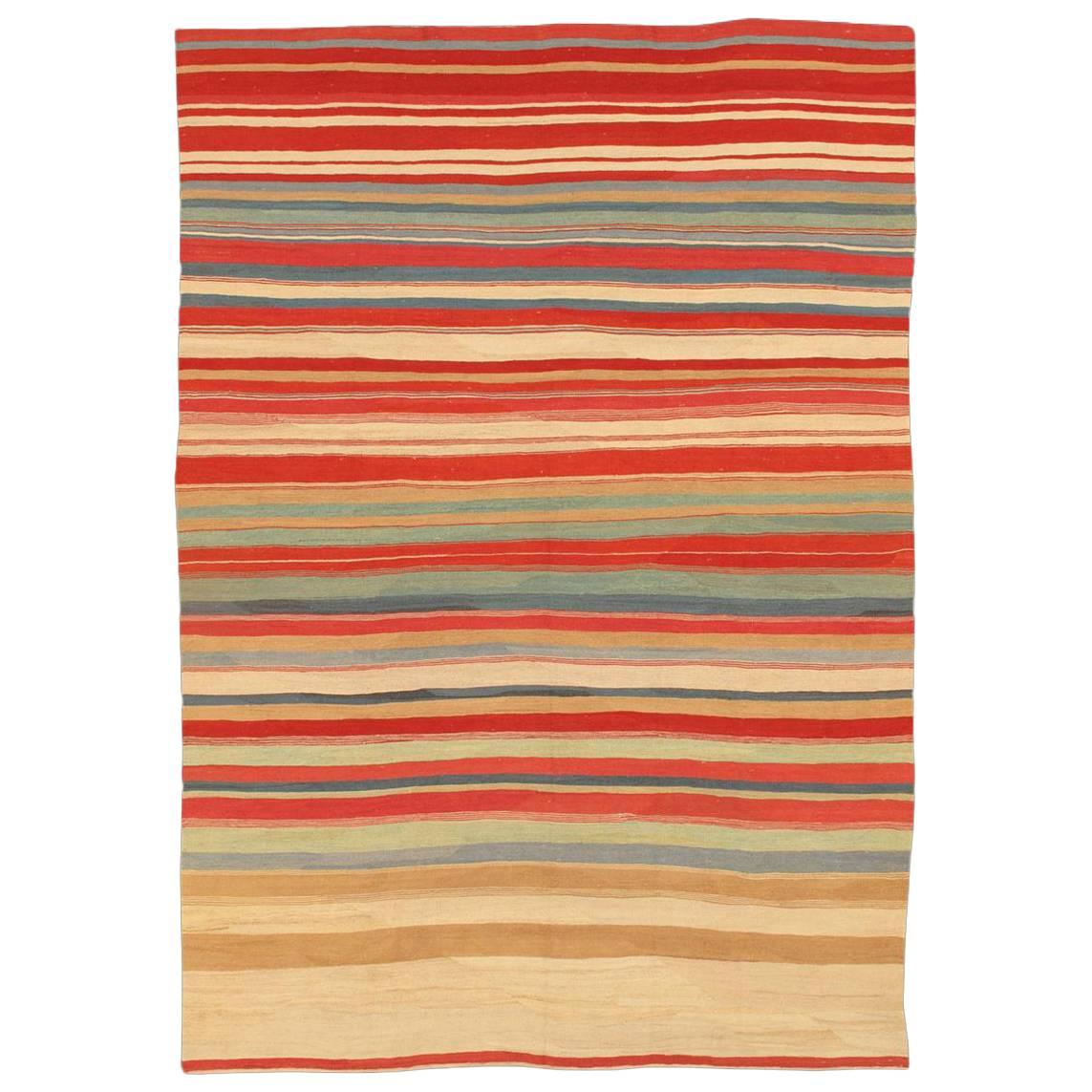 Lovely Multicolored Striped Modern Kilim Rug, 7.09x11 For Sale