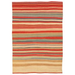 Ravissant tapis Kilim moderne à rayures multicolores, 7,09x11