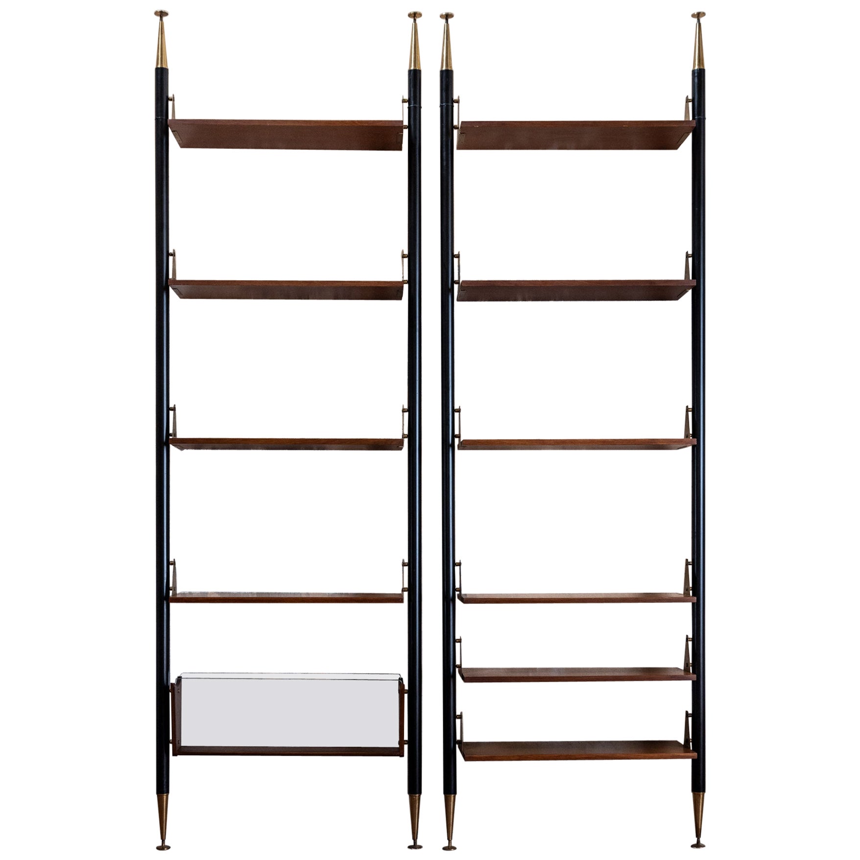 Pair of italian midcentury wood and metal bookcases attributed to Stildomus For Sale