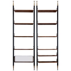 Pair of italian midcentury wood and metal bookcases attributed to Stildomus