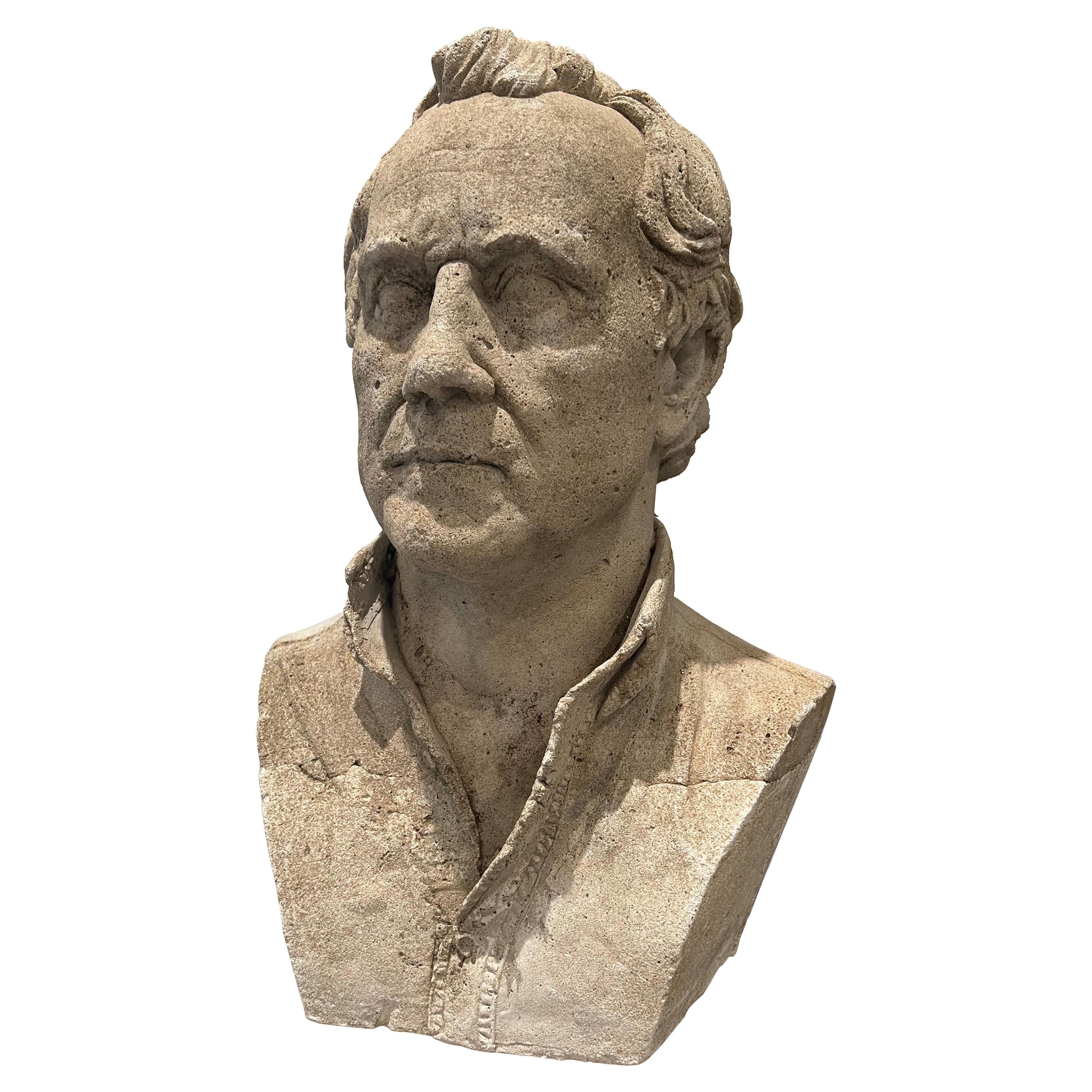 Vintage Cast Stone Bust of Male Figure