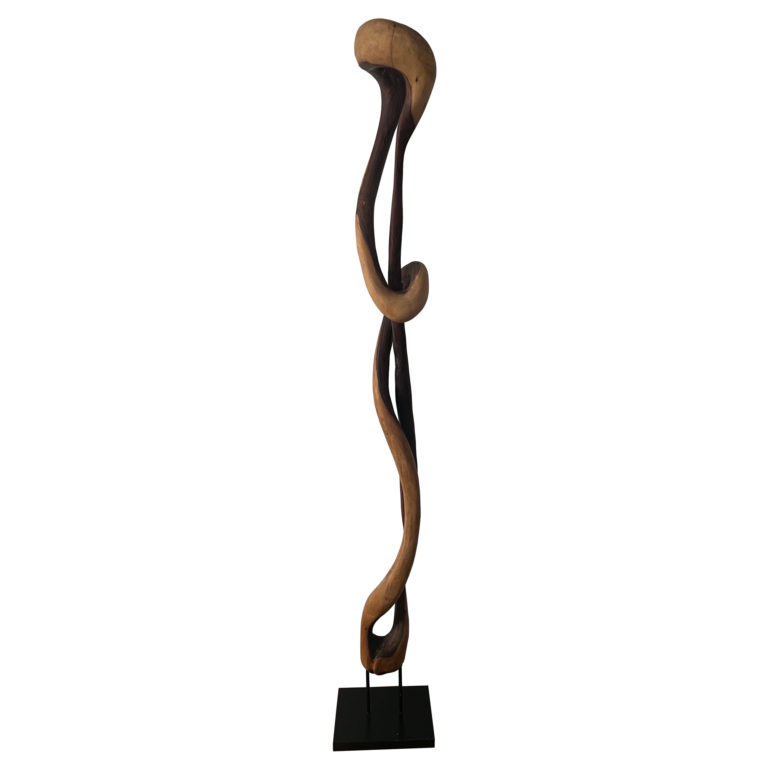 Organic Adrianna Shamaris Style Sona Wood Sculpture on Stand For Sale