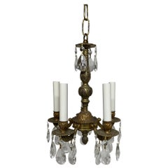 Antique Petit French Style Brass and Crystal Chandelier