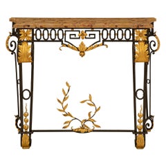 French 19th Century Louis XVI St. Wrought Iron, Gilt Metal And Marble Console