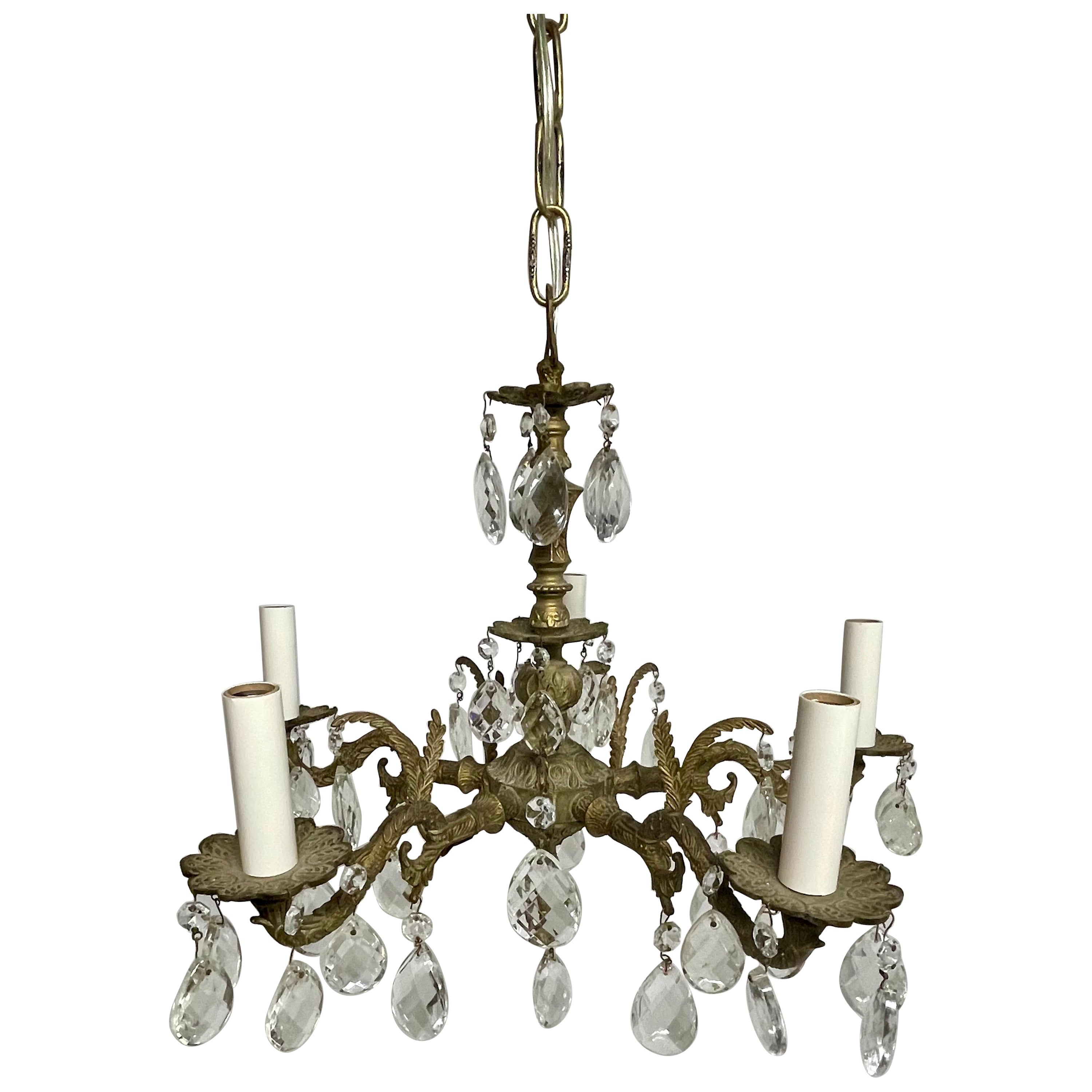 French Style Brass and Crystal Chandelier