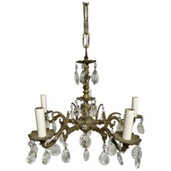 Retro French Style Brass and Crystal Chandelier