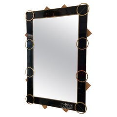 Retro Italian mirror from the 70's in tinted glass and brass 
