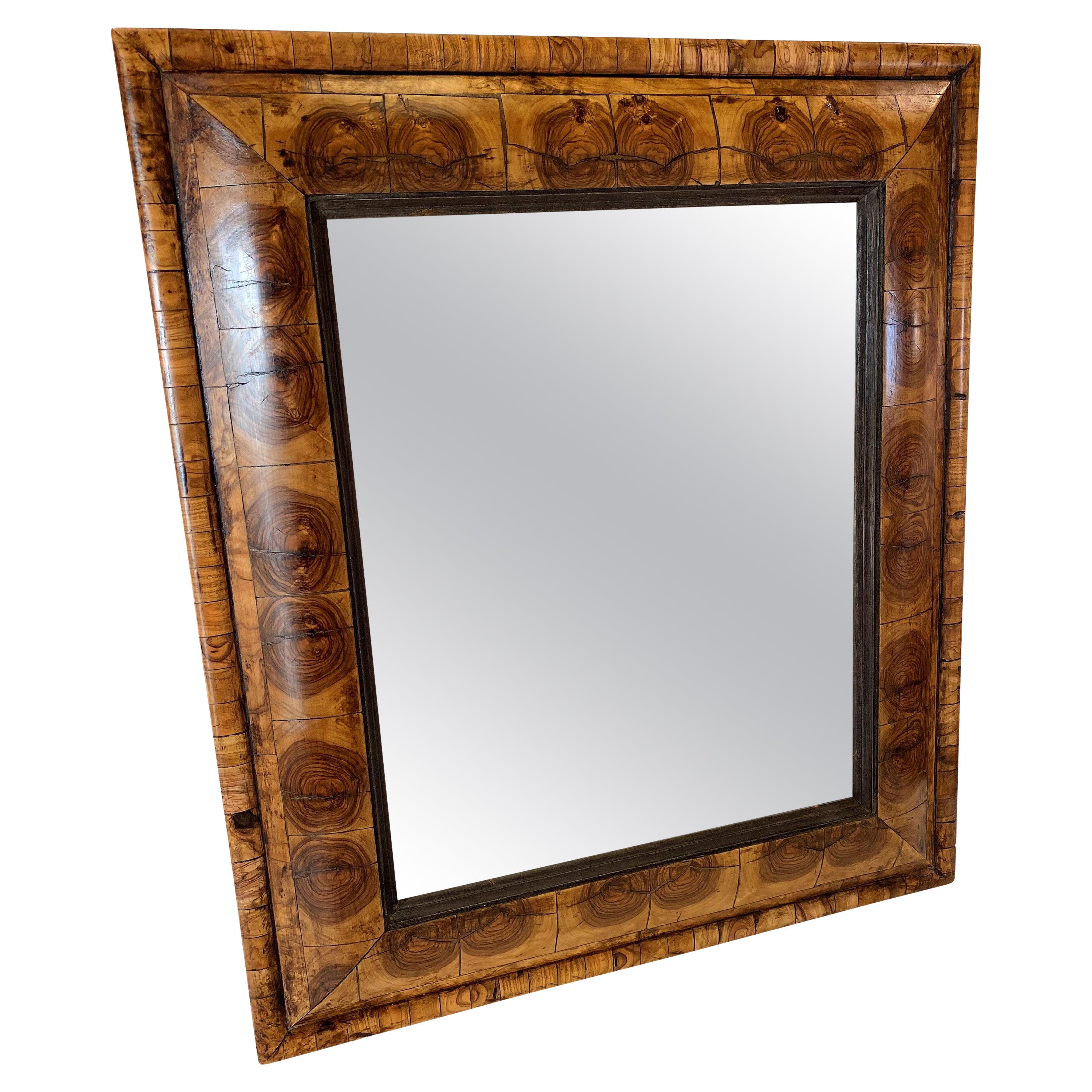 Rectangular Oyster Veneer Cushioned Mirror For Sale