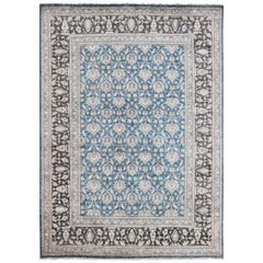 Modern Tabriz Rug in Wool with All-Over Design in Blue, Gray and Brown