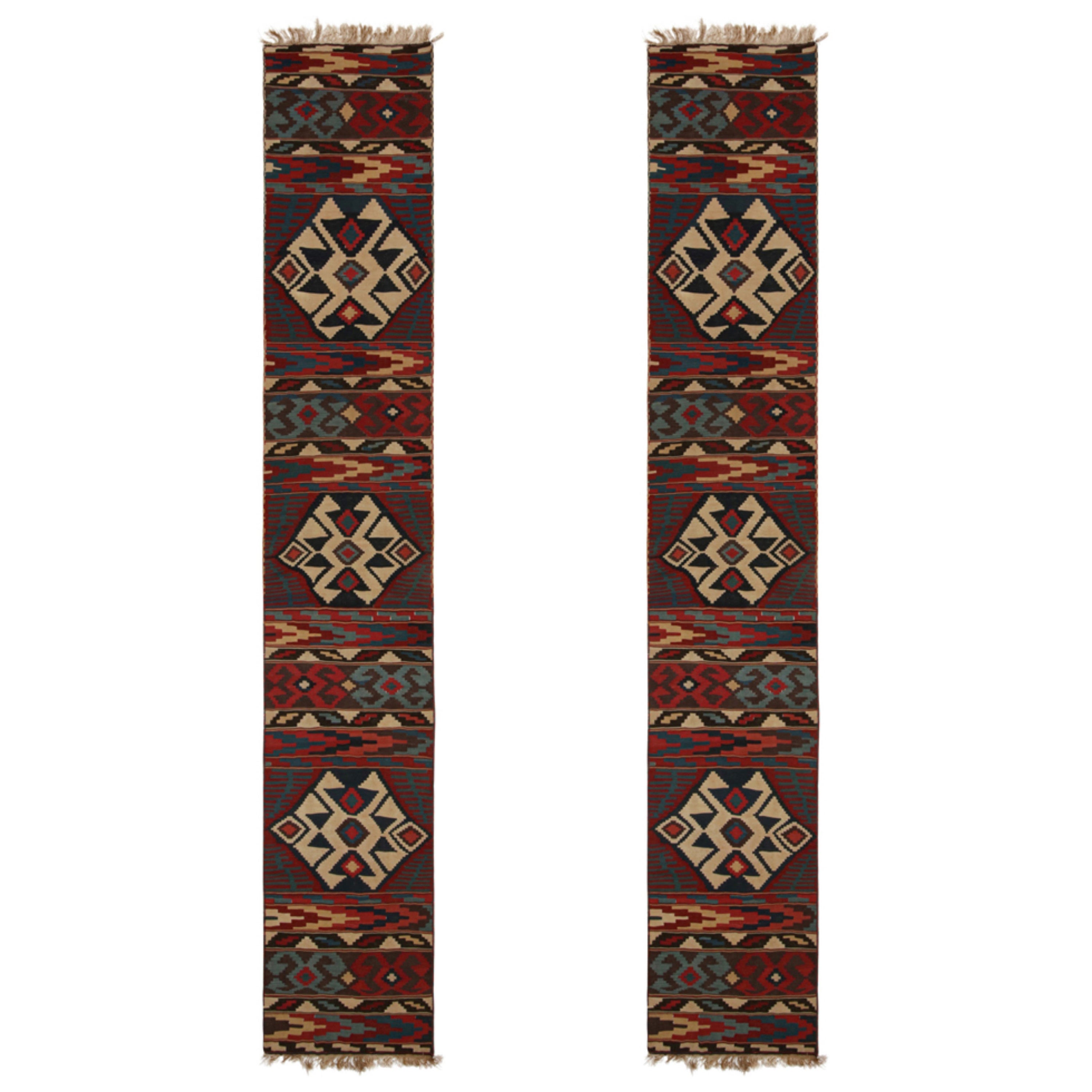 Twin Vintage Persian Kilim Runner Rugs with Geometric Patterns For Sale