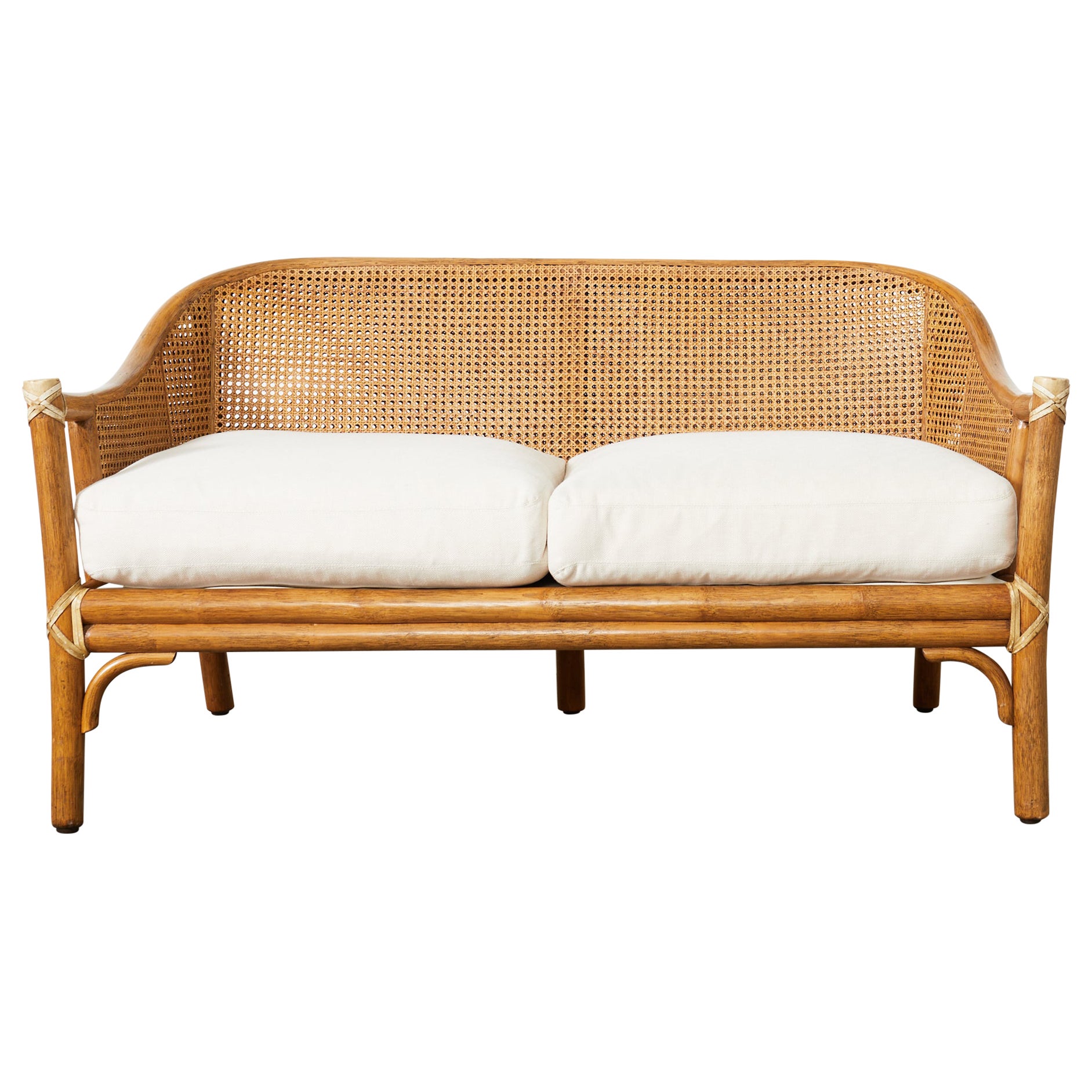 McGuire Organic Modern Caned Rattan Settee Loveseat  For Sale