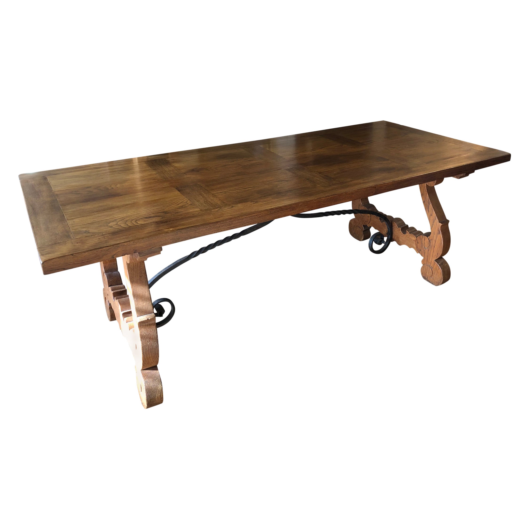Handsome Spanish Style Oak & Iron Dining Table or Monumental Desk For Sale
