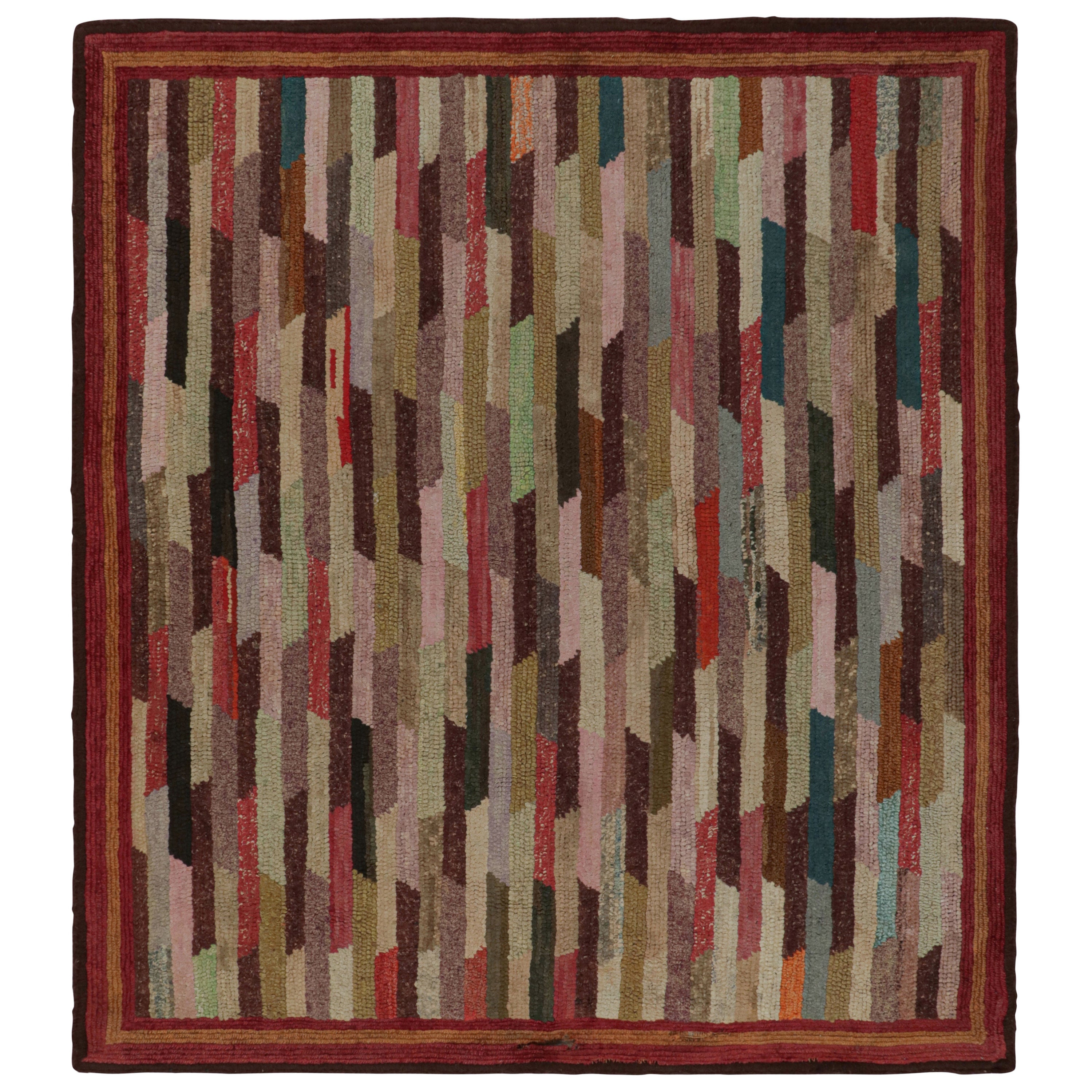 Antique Hooked Rug with Polychromatic Geometric Patterns, from Rug & Kilim For Sale