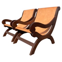 Retro Pair of Butaque Lounge Chairs in the Style of Clara Porset, Saddle Leather
