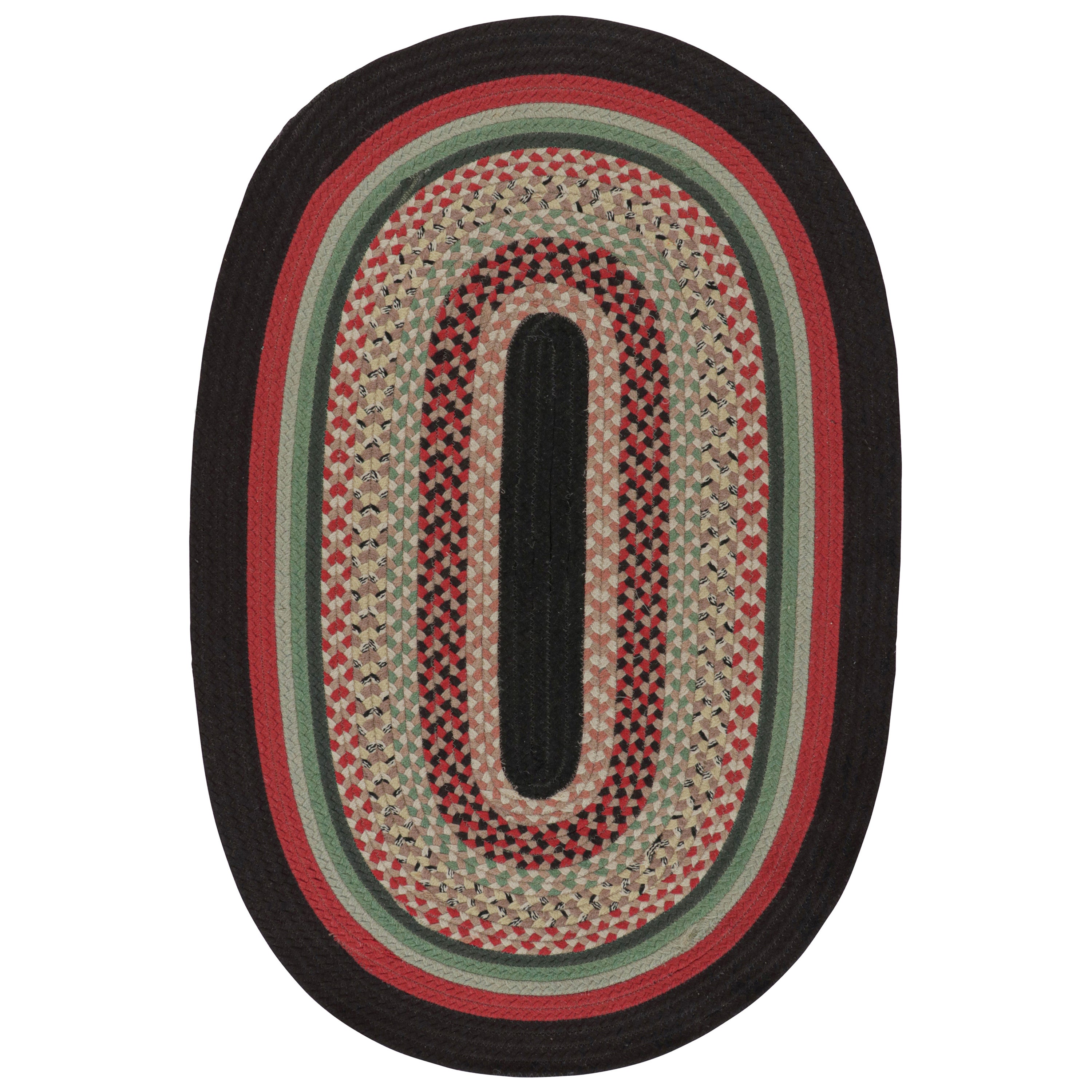 Antique Hooked Oval Rug with Polychromatic Braided Stripes, from Rug & Kilim For Sale