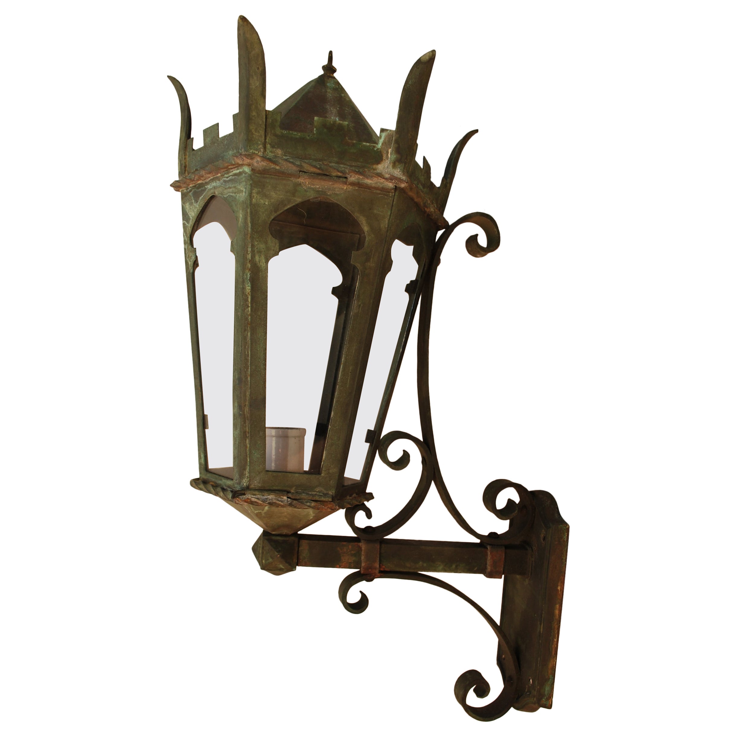 Rare 1920's large bronze outdoor sconce