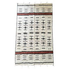 20th Century Sudanese White, Black and Faded Red Wool Blanket